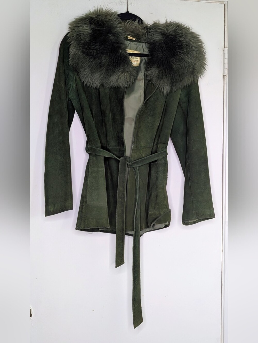 Chelsea House‎ of London Vintage 1960s Suede Leather Jacket w/ Fur in Green